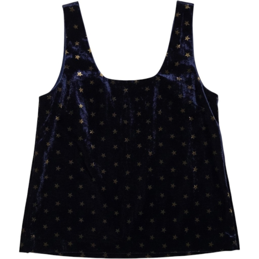 J.Crew Always Navy Blue Velvet Gold Star Print Tank Top Blouse Size 16